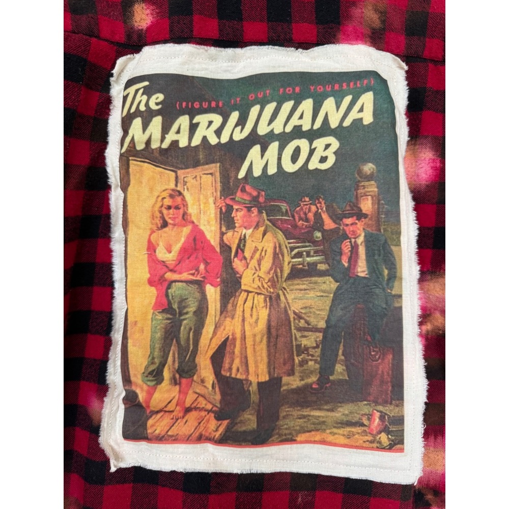 Vintage Marijuana Propaganda Flannel Bleach Dye Buffalo Plaid Shirt - Picture 1 of 7